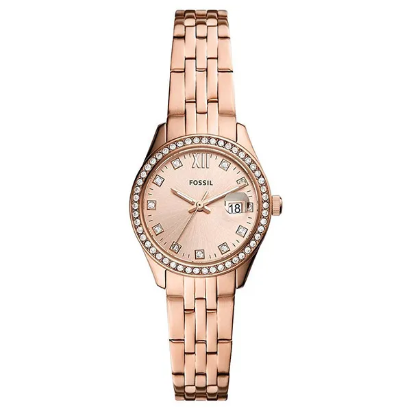 Đồng Hồ Nữ Fossil Scarlette Micro Three-Hand Date Dây Thép Không Gỉ ES5038 Màu Vàng Hồng
