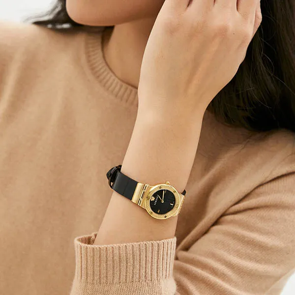 Đồng Hồ Nữ Versace Greca Logo Monogram Leather Watch 27mm Màu Đen Vàng - Đồng hồ - Vua Hàng Hiệu