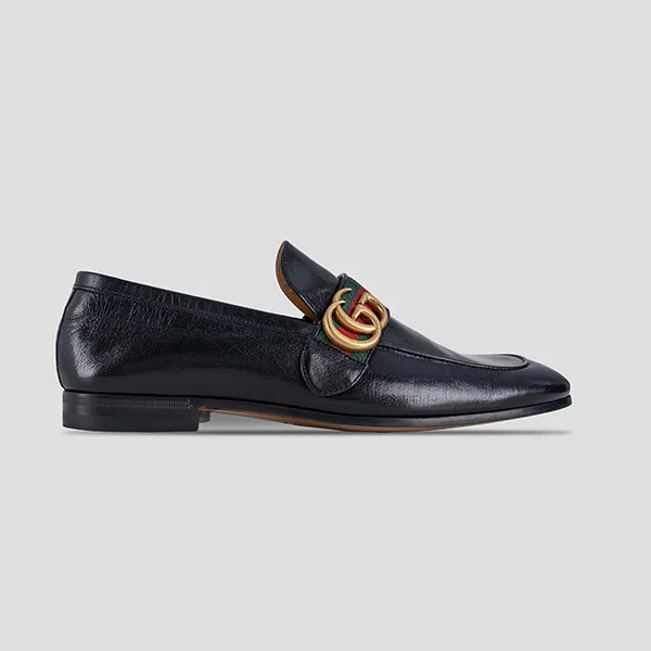Giày Lười Gucci Leather With GG Web 428609 04W Màu Đen Size 8.5