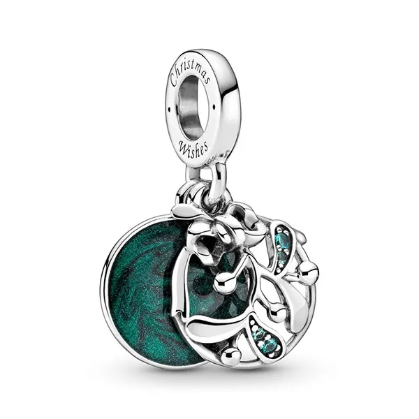 Hạt Vòng Charm Pandora Christmas Mistletoe Dangle 799229C01 Màu Xanh Bạc - 3