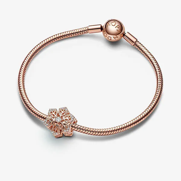 Hạt Vòng Charm Pandora Festive Snowflake 782378C01 Màu Vàng Hồng