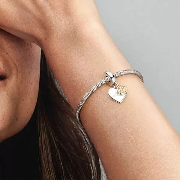 Hạt Vòng Charm Pandora Two-Tone Family Tree & Heart Dangle 799366C00 Màu Vàng Bạc