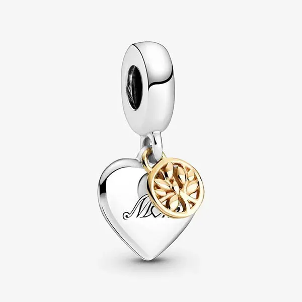 Hạt Vòng Charm Pandora Two-Tone Family Tree & Heart Dangle 799366C00 Màu Vàng Bạc
