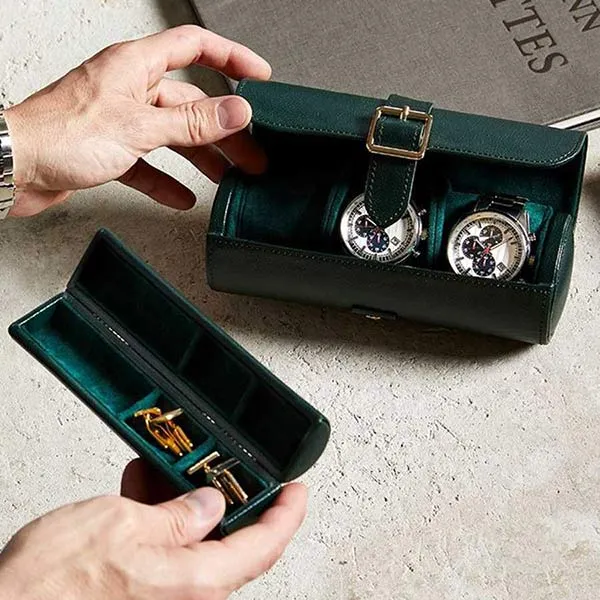 Hộp Đựng Trang Sức, Đồng Hồ Wolf 1834 British Racing Triple Watch Roll 792941 Màu Xanh Green