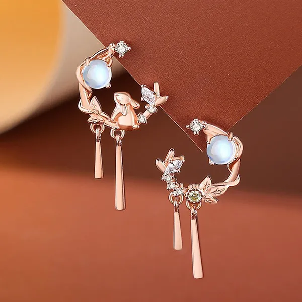 Khuyên Tai LiLi Jewelry Hình Thỏ, Mặt Trăng Đính Đá CZ Lili_924964 Màu Vàng Hồng - Trang sức - Vua Hàng Hiệu
