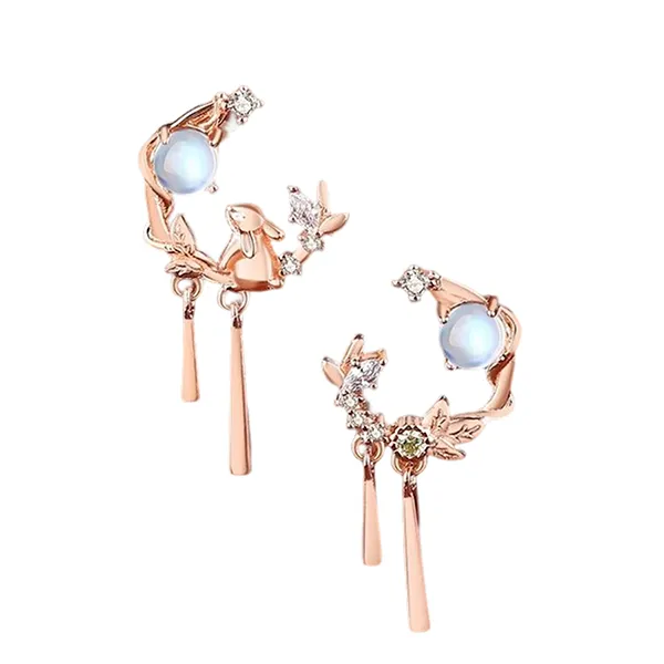 Khuyên Tai LiLi Jewelry Hình Thỏ, Mặt Trăng Đính Đá CZ Lili_924964 Màu Vàng Hồng - Trang sức - Vua Hàng Hiệu