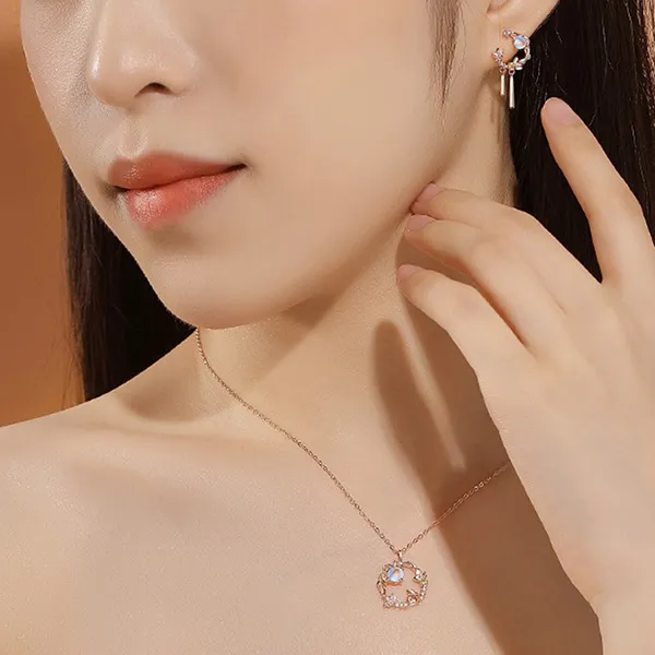 Khuyên Tai LiLi Jewelry Hình Thỏ, Mặt Trăng Đính Đá CZ Lili_924964 Màu Vàng Hồng - Trang sức - Vua Hàng Hiệu