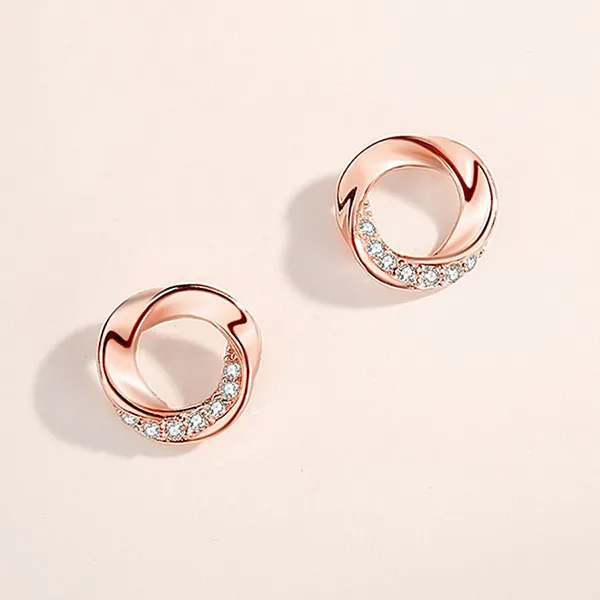 Khuyên Tai LiLi Jewelry Hình Tròn Phedra Đính Đá CZ Lili_168392 Màu Vàng Hồng - Trang sức - Vua Hàng Hiệu