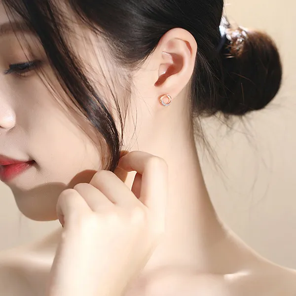 Khuyên Tai LiLi Jewelry Hình Tròn Phedra Đính Đá CZ Lili_168392 Màu Vàng Hồng - Trang sức - Vua Hàng Hiệu