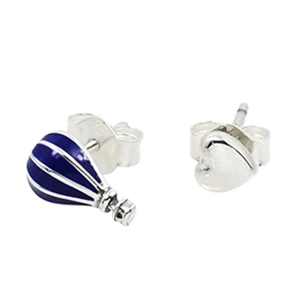 Khuyên Tai Pandora Hot Air Balloon And Heart Earrings Charm Màu Xanh Bạc