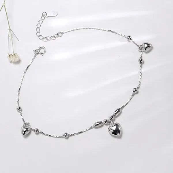 Lắc Chân LiLi Jewelry Đính Hạt Bi Tròn Trái Tim Lili_251591 Màu Bạc
