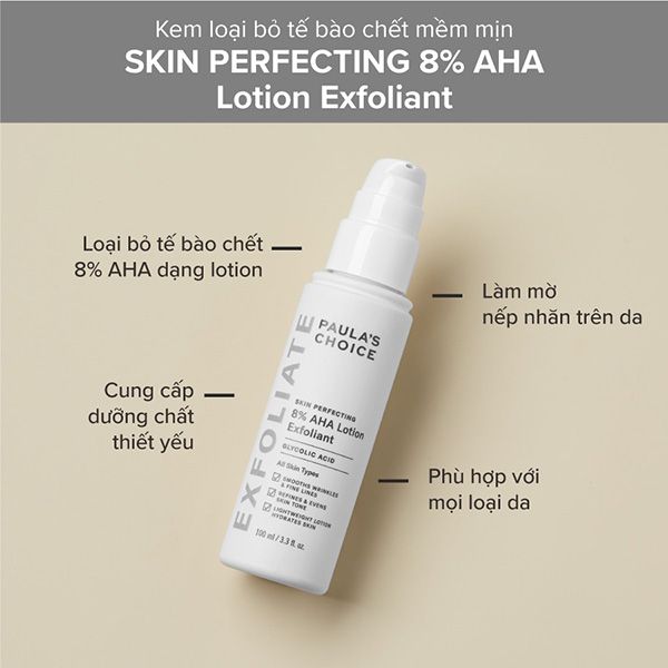 Lotion Hỗ Trợ Loại Bỏ Tế Bào Chết Mềm Mịn Pauls's Choice Skin Perfecting 8% AHA Lotion Exfoliant 100ml - 3