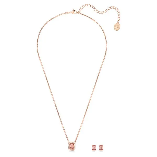 Set Dây Chuyền Và Khuyên Tai Swarovski Millenia Octagon Cut, Pink, Rose Gold-Tone Plated 5620548 Màu Vàng Hồng