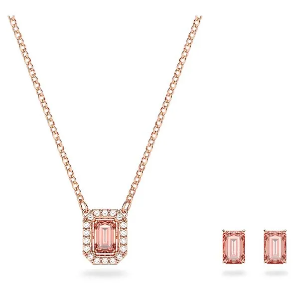Set Dây Chuyền Và Khuyên Tai Swarovski Millenia Octagon Cut, Pink, Rose Gold-Tone Plated 5620548 Màu Vàng Hồng