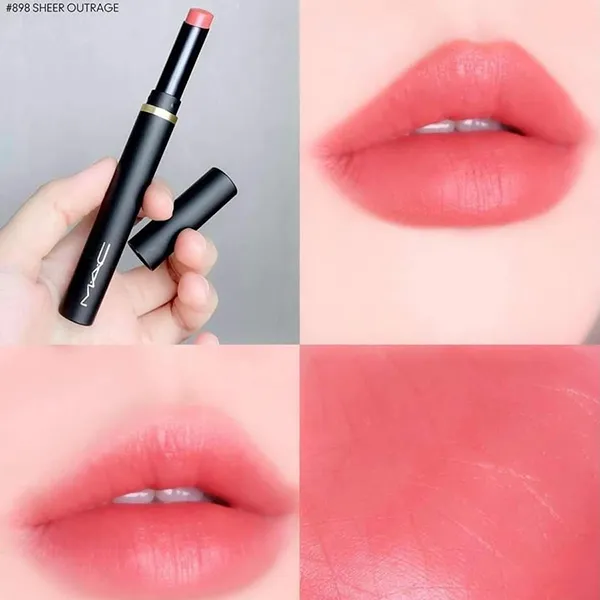 Son MAC Powder Kiss Velvet Blur Slim 898 Sheer Outrage Màu Hồng Đào - Son Môi - Vua Hàng Hiệu