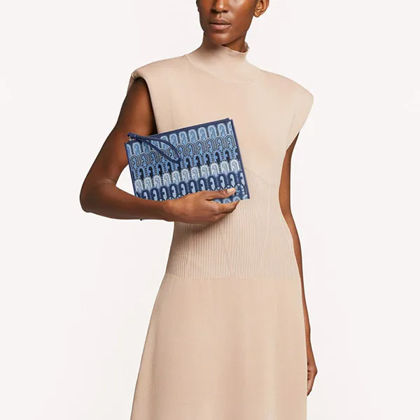 Túi Cầm Tay Clutch Furla Opportunity Envelope XL Toni Blu Denim Multicolour Màu Xanh Blue - Túi xách - Vua Hàng Hiệu
