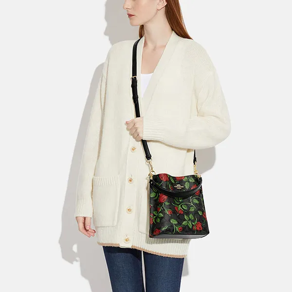 Túi Đeo Chéo Coach Mollie Bucket Bag 22 In Signature Canvas With Fairytale Rose Print CC876 Phối Màu