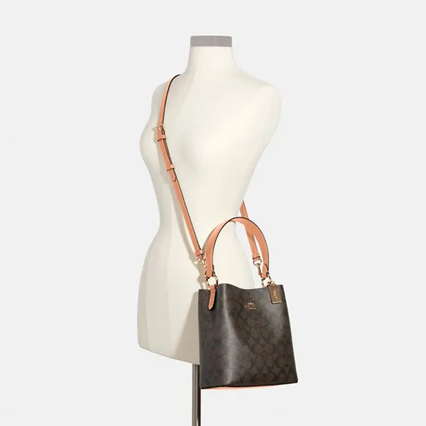 Túi Đeo Chéo Nữ Coach Small Town Bucket Bag In Signature 2312 Màu Nâu Đen