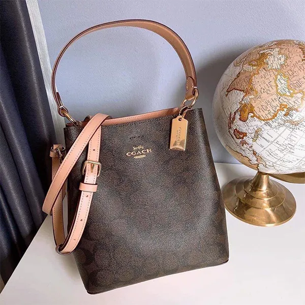 Túi Đeo Chéo Nữ Coach Small Town Bucket Bag In Signature 2312 Màu Nâu Đen
