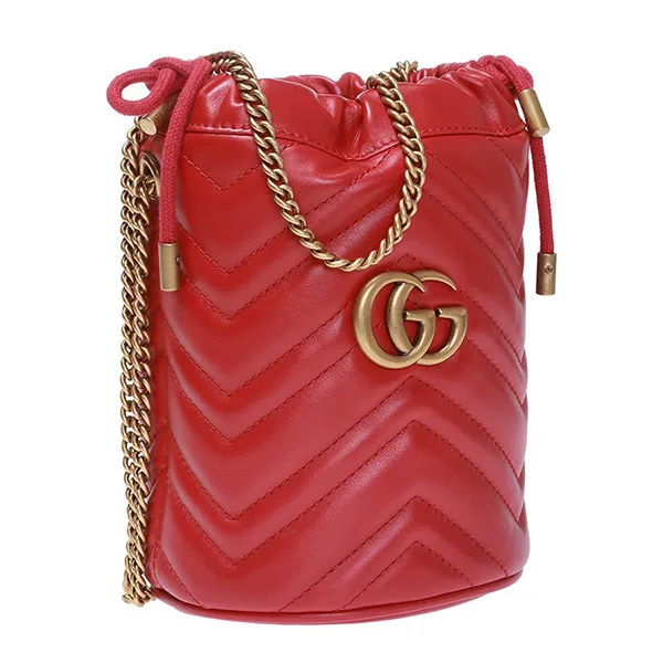 Túi Đeo Chéo Gucci GG Marmont Mini Bucket Bag Màu Đỏ - Túi xách - Vua Hàng Hiệu