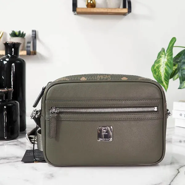 Túi Đeo Chéo MCM Portuna Small Sea Turtle Visetos Leather Crossbody Handbag Purse Bag Màu Xanh Olive - Túi xách - Vua Hàng Hiệu
