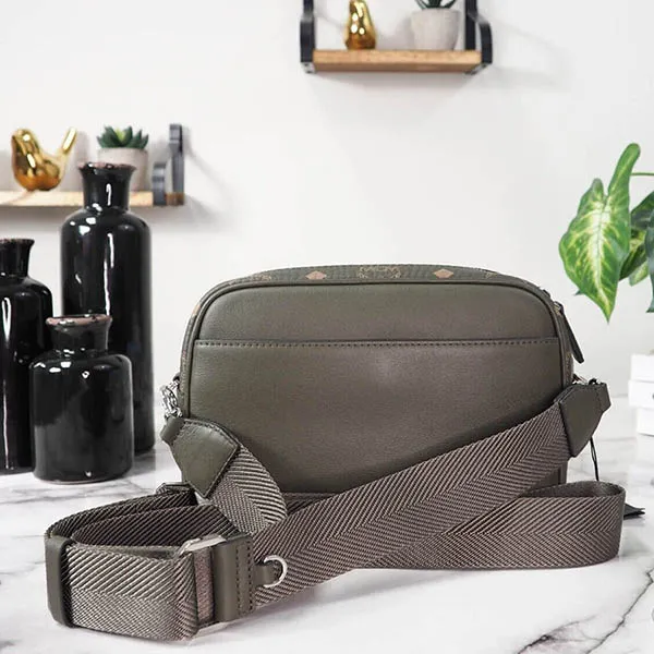 Túi Đeo Chéo MCM Portuna Small Sea Turtle Visetos Leather Crossbody Handbag Purse Bag Màu Xanh Olive - Túi xách - Vua Hàng Hiệu