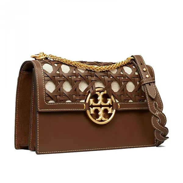 Túi Đeo Chéo Tory Burch Miller Basket Weave Shoulder Bag Màu Nâu - Túi xách - Vua Hàng Hiệu