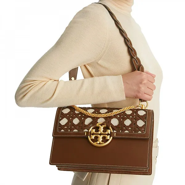 Túi Đeo Chéo Tory Burch Miller Basket Weave Shoulder Bag Màu Nâu - Túi xách - Vua Hàng Hiệu