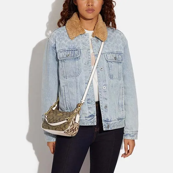 Túi Đeo Chéo Nữ Coach Teri Shoulder Bag In Signature Canvas CC323 Màu Nâu Họa Tiết - Túi xách - Vua Hàng Hiệu