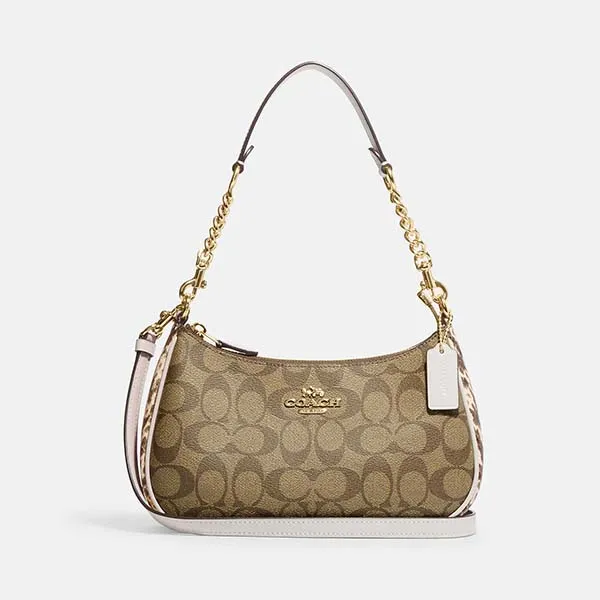 Túi Đeo Chéo Nữ Coach Teri Shoulder Bag In Signature Canvas CC323 Màu Nâu Họa Tiết - Túi xách - Vua Hàng Hiệu