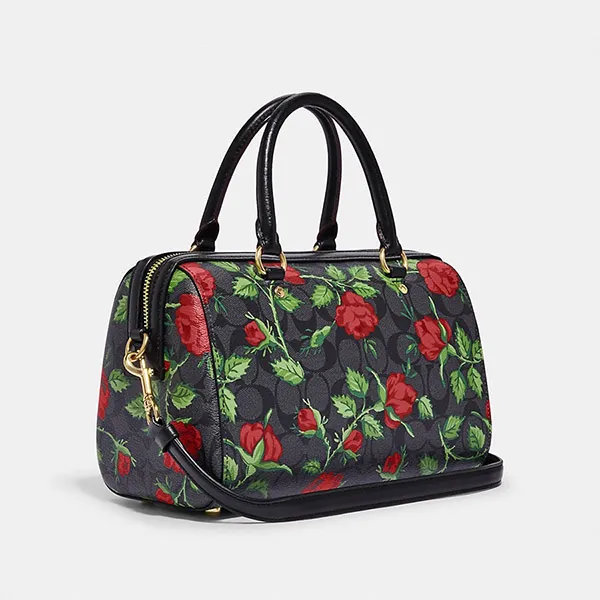 Túi Trống Coach Rowan Satchel In Signature Canvas With Fairytale Rose Print CC332 Phối Màu