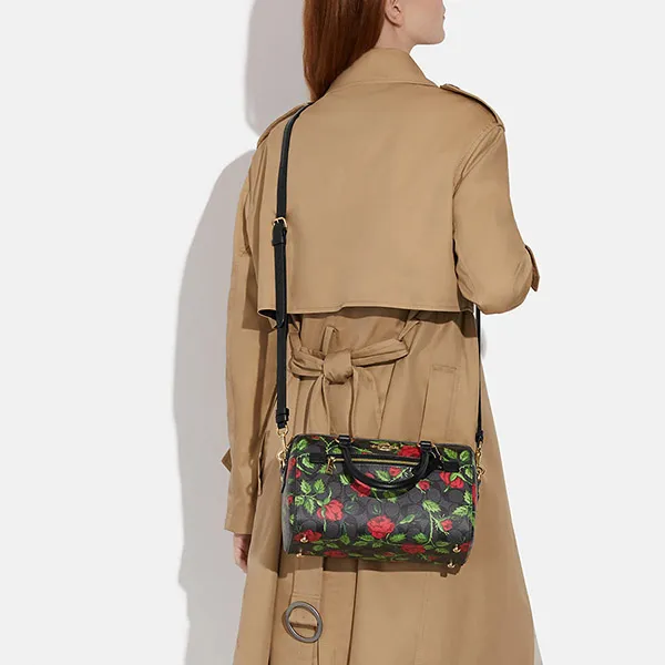 Túi Trống Coach Rowan Satchel In Signature Canvas With Fairytale Rose Print CC332 Phối Màu