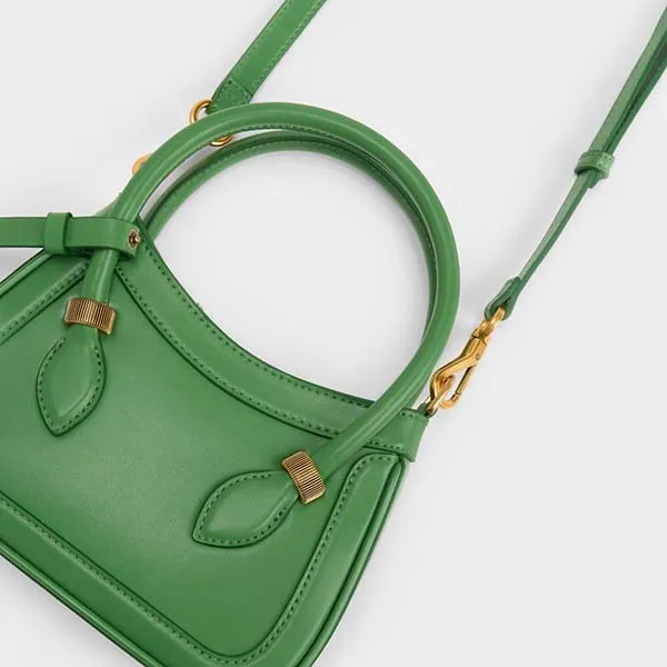 Túi Xách Nữ Charles & Keith CNK Bonnie Curved Tote Bag Green 30270989 Màu Xanh Lá