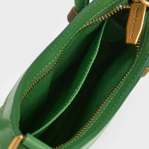 Túi Xách Nữ Charles & Keith CNK Bonnie Curved Tote Bag Green 30270989 Màu Xanh Lá