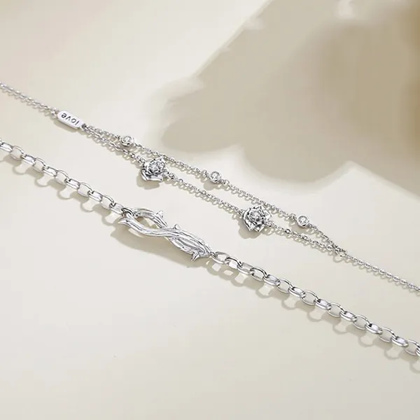Vòng Đeo Tay Đôi LiLi Jewelry Hình Hoa Hồng Đính Đá CZ Lili_517322 Màu Bạc - Trang sức - Vua Hàng Hiệu