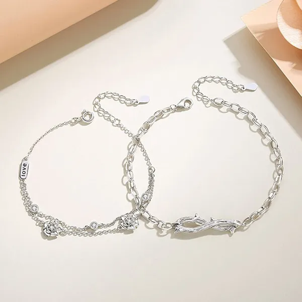 Vòng Đeo Tay Đôi LiLi Jewelry Hình Hoa Hồng Đính Đá CZ Lili_517322 Màu Bạc - Trang sức - Vua Hàng Hiệu
