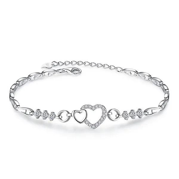 Vòng Đeo Tay LiLi Jewelry Cặp Trái Tim Alvin Đính Đá CZ Lili_267729 Màu Bạc