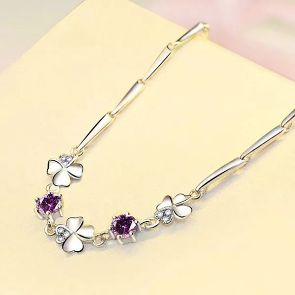 Vòng Đeo Tay LiLi Jewelry Cỏ Bốn Lá Mạ Bạch Kim Đính Đá Cz Lili_612672 Màu Tím - Trang sức - Vua Hàng Hiệu