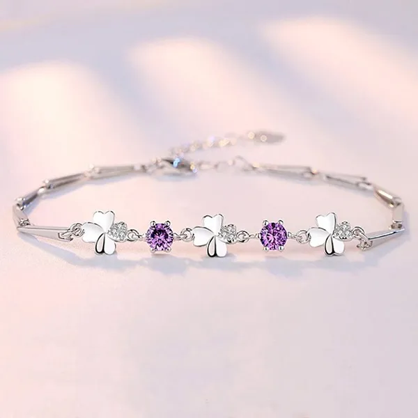 Vòng Đeo Tay LiLi Jewelry Cỏ Bốn Lá Mạ Bạch Kim Đính Đá Cz Lili_612672 Màu Tím - Trang sức - Vua Hàng Hiệu