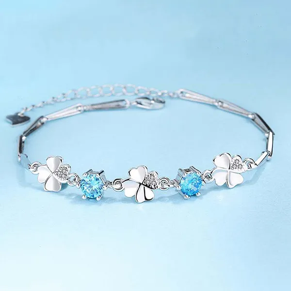 Vòng Đeo Tay LiLi Jewelry Cỏ Bốn Lá Mạ Bạch Kim Đính Đá Cz Lili_612672 Màu Xanh - Trang sức - Vua Hàng Hiệu