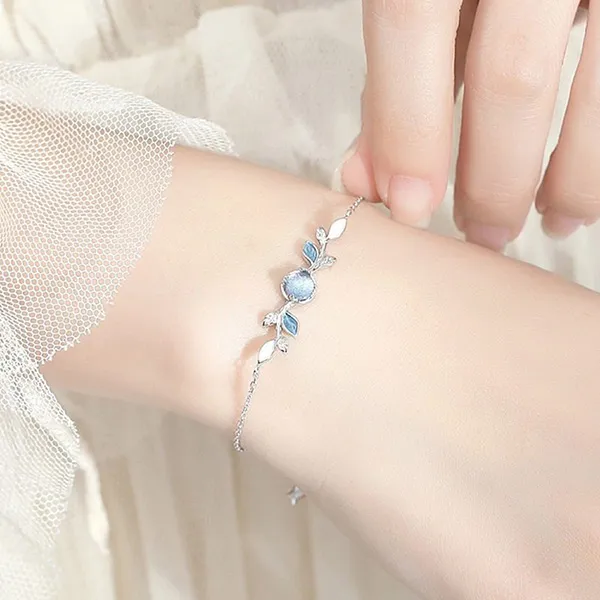 Vòng Đeo Tay LiLi Jewelry Hình Cành Lộc Đính Đá CZ Lili_247931 Màu Bạc/Xanh - Trang sức - Vua Hàng Hiệu