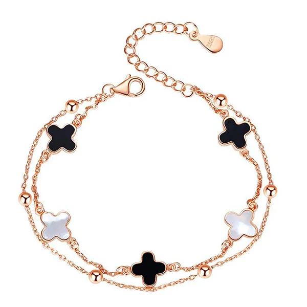 Vòng Đeo Tay LiLi Jewelry Hình Cỏ Bốn Lá Lili_527629 Màu Vàng Hồng Mặt Trắng Đen