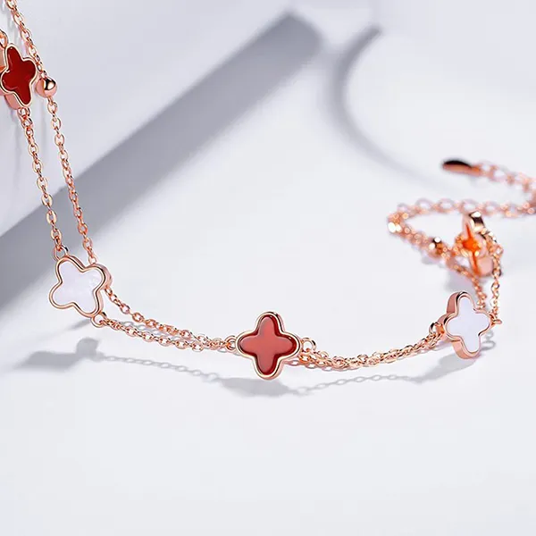 Vòng Đeo Tay LiLi Jewelry Hình Cỏ Bốn Lá Lili_527629 Màu Vàng Hồng Mặt Trắng Đỏ - Trang sức - Vua Hàng Hiệu