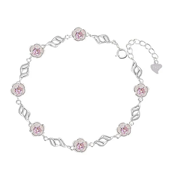 Vòng Đeo Tay LiLi Jewelry Hình Hoa Hồng Rose Đính Đá CZ Lili_783929 Màu Bạc Hồng