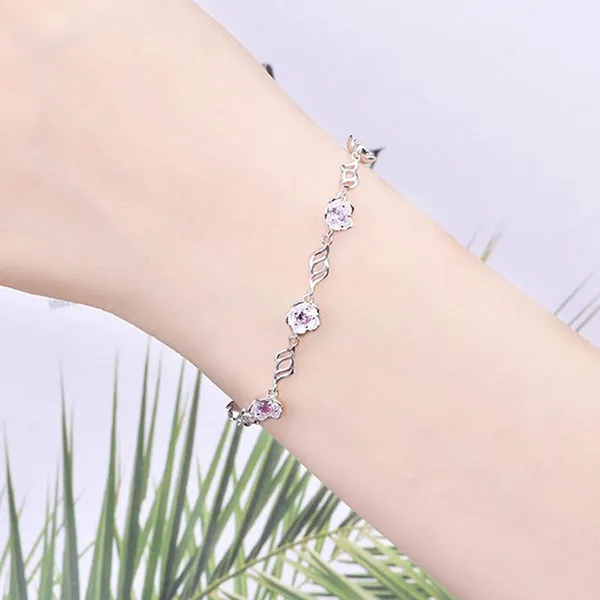 Vòng Đeo Tay LiLi Jewelry Hình Hoa Hồng Rose Đính Đá CZ Lili_783929 Màu Bạc Hồng