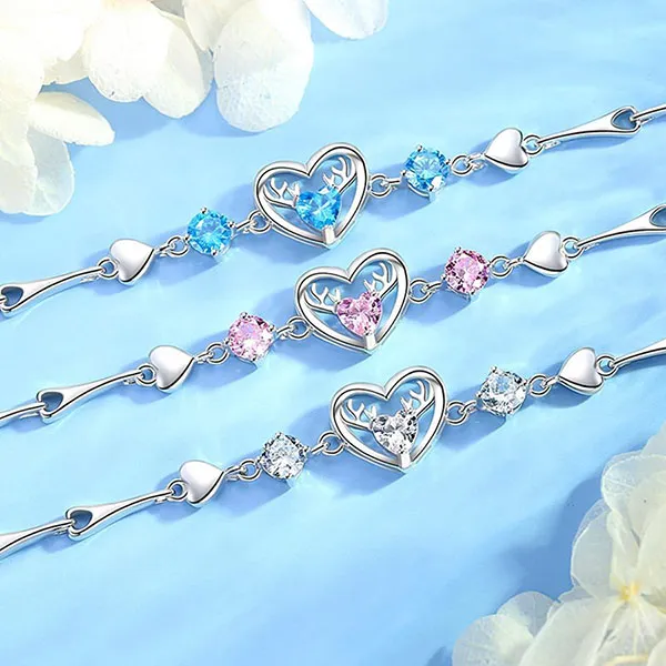 Vòng Đeo Tay LiLi Jewelry Hình Trái Tim Đính Đá CZ Lili_167424 Màu Bạc/Hồng