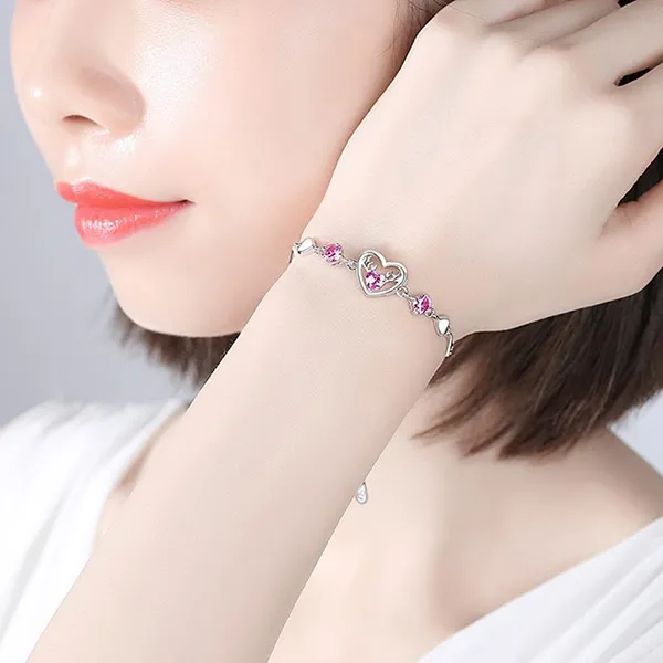 Vòng Đeo Tay LiLi Jewelry Hình Trái Tim Đính Đá CZ Lili_167424 Màu Bạc/Hồng