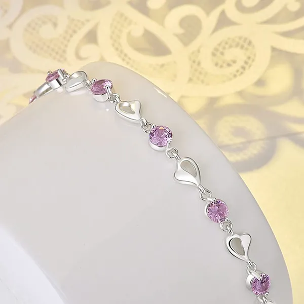 Vòng Đeo Tay LiLi Jewelry Hình Trái Tim Đính Đá CZ Lili_276753 Màu Bạc Hồng