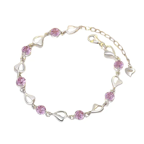 Vòng Đeo Tay LiLi Jewelry Hình Trái Tim Đính Đá CZ Lili_276753 Màu Bạc Hồng