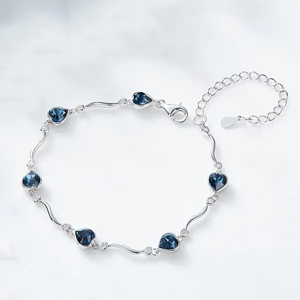 Vòng Đeo Tay LiLi Jewelry Hình Trái Tim Đính Đá Swarovski Lili_871167 Màu Bạc Xanh - Trang sức - Vua Hàng Hiệu